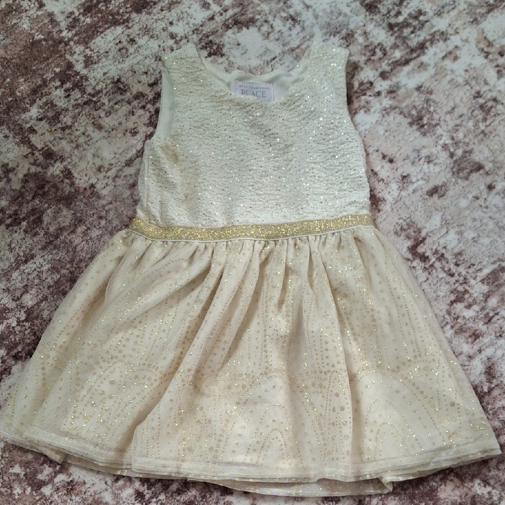 The Children's Place Sparkling White and Gold Dress